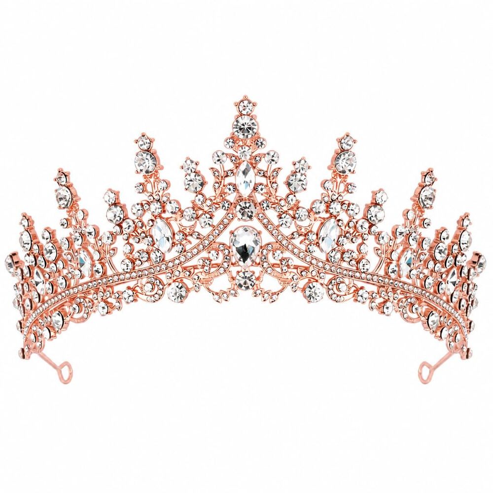 TOBATOBA Rose Gold Crystal Rhinestone Queen Crown Tiara Wedding Bridal Pageant